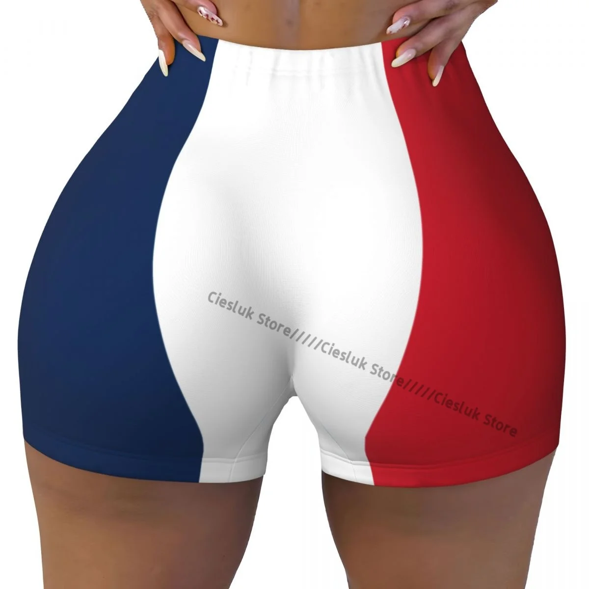 

Yoga Shorts Flag Of France Women Biker Tight Elastic Workout Sports Leggings Sportswear
