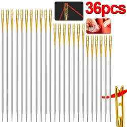 12/24/36pcs Self-threading Sewing Needle Stainless Steel Fast Automatic Threading Needle Pin DIY Punching Needle Threader