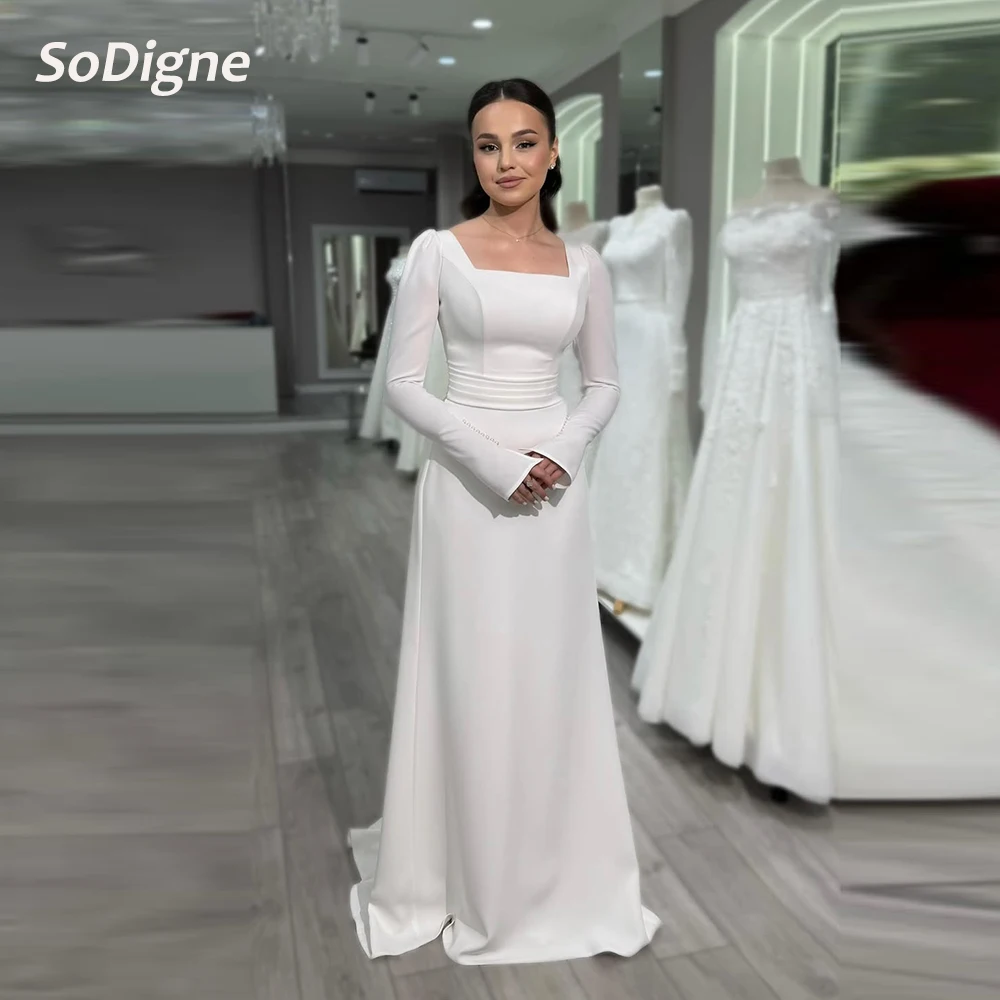 

SoDigne Mermaid Satin Wedding Dresses Full Sleeves Square Collar Bridal Dress 2026 Long Bride Gown vestidos de novia Customized