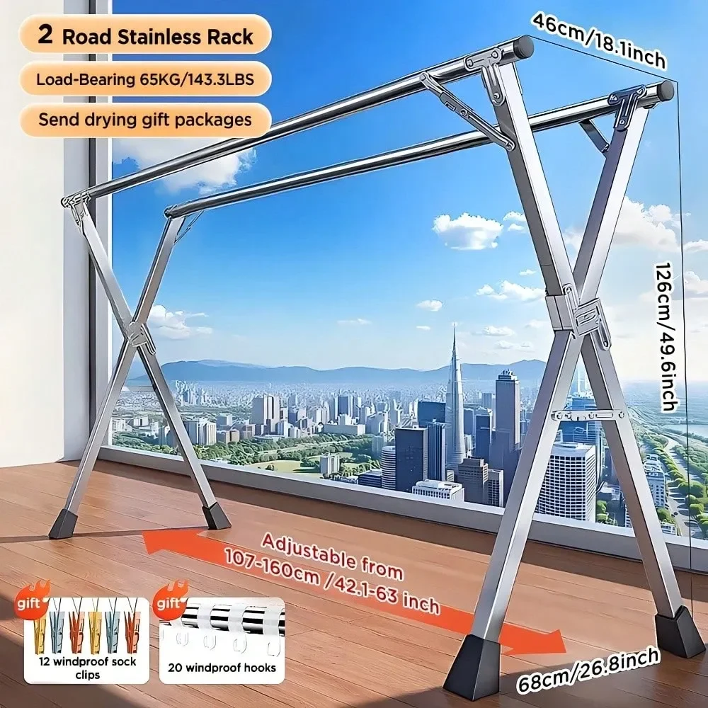 

Joybos 1pc Heavy Duty Stainless Steel Foldable Clothes Drying Rack,Clothes Drying Rack, 63 Inches Folding Outdoor Indoor, Drying