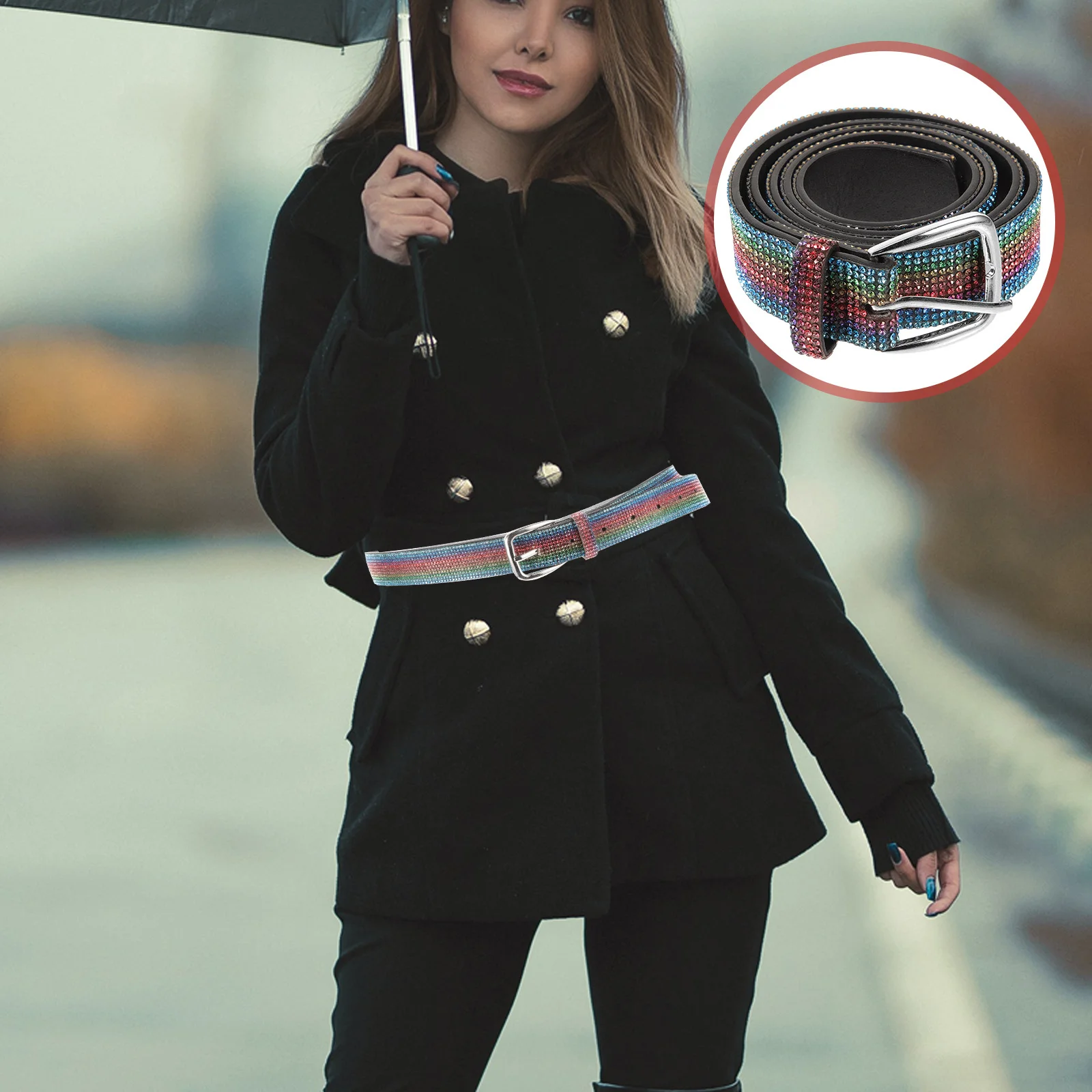 

Rainbow Rhinestone Waist Belt Adjustable Buckle for Women Dress Jeans Pants Casual Formal Wear Dress Belts for Women