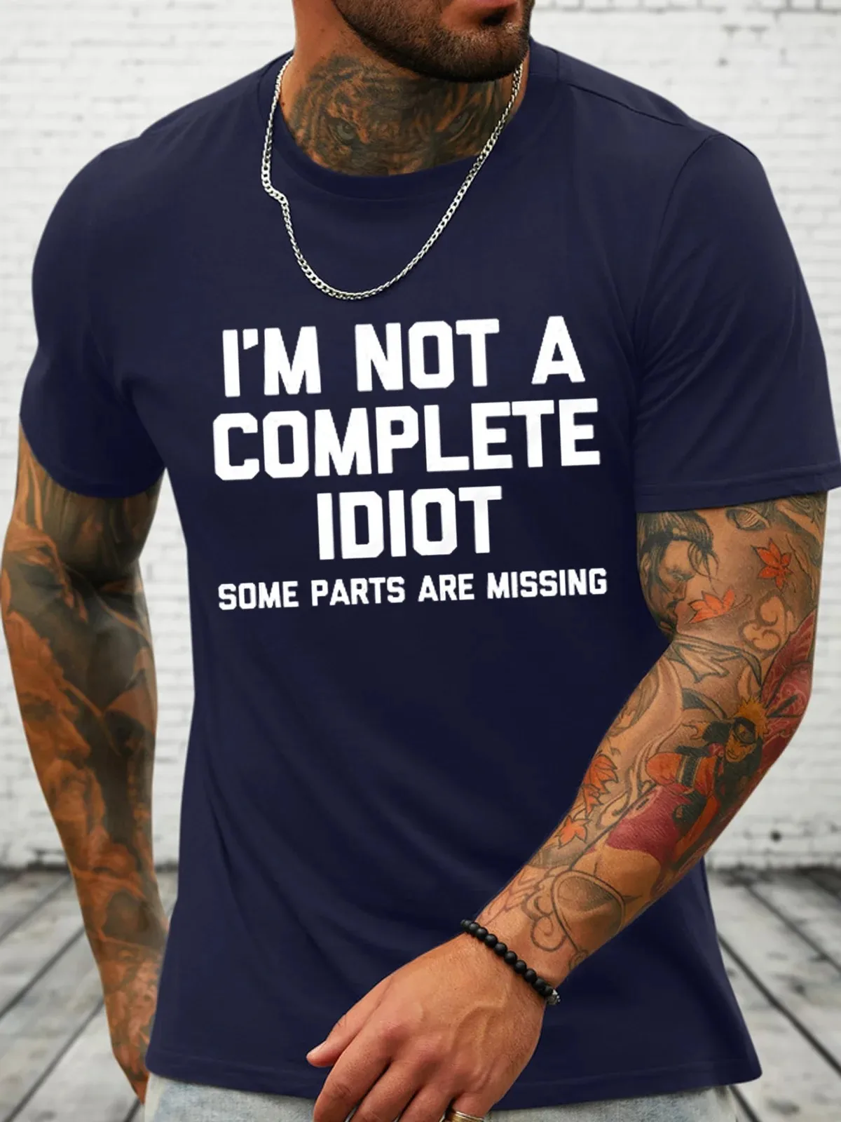 Cotton I'm Not A Complete Idiot Some Parts Are Missing Loose Casual Crew Neck Text Letters T-Shirt