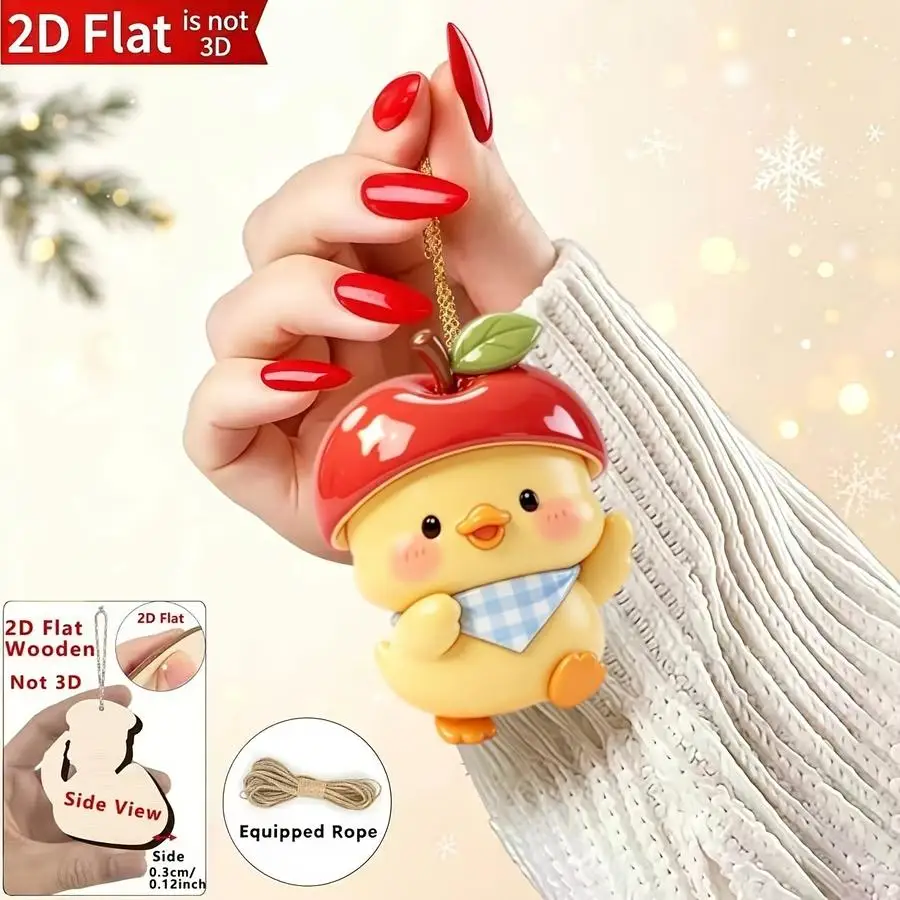 1/5/10/20/50/100pcs Flat 2D Decorations,  Ducks and Red Apples, Decorative Wall Hangings, Festive Decor, Christmas Tree Ornament