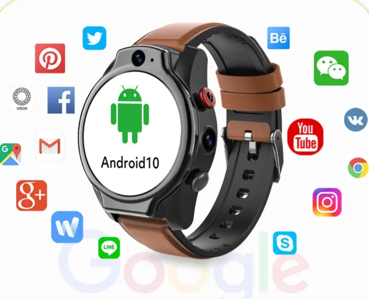 Smart Watch 4G SIM Card Android 10 Face ID 4G 64G 5ATM Waterproof 1100 mAh Battery Dual Camera GPS Smartwatch