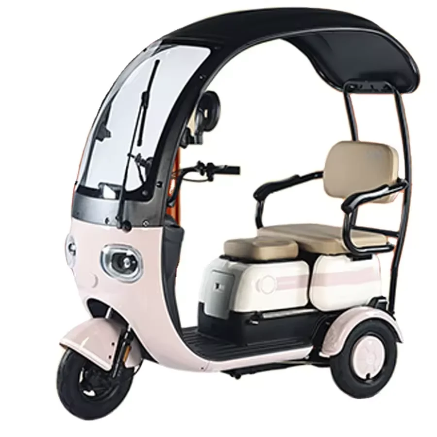 600W 48V Brushless 3-Speed Electric Tricycle Household Small Scooter with Integrated Battery Adjustable Three-Seats for 3 People
