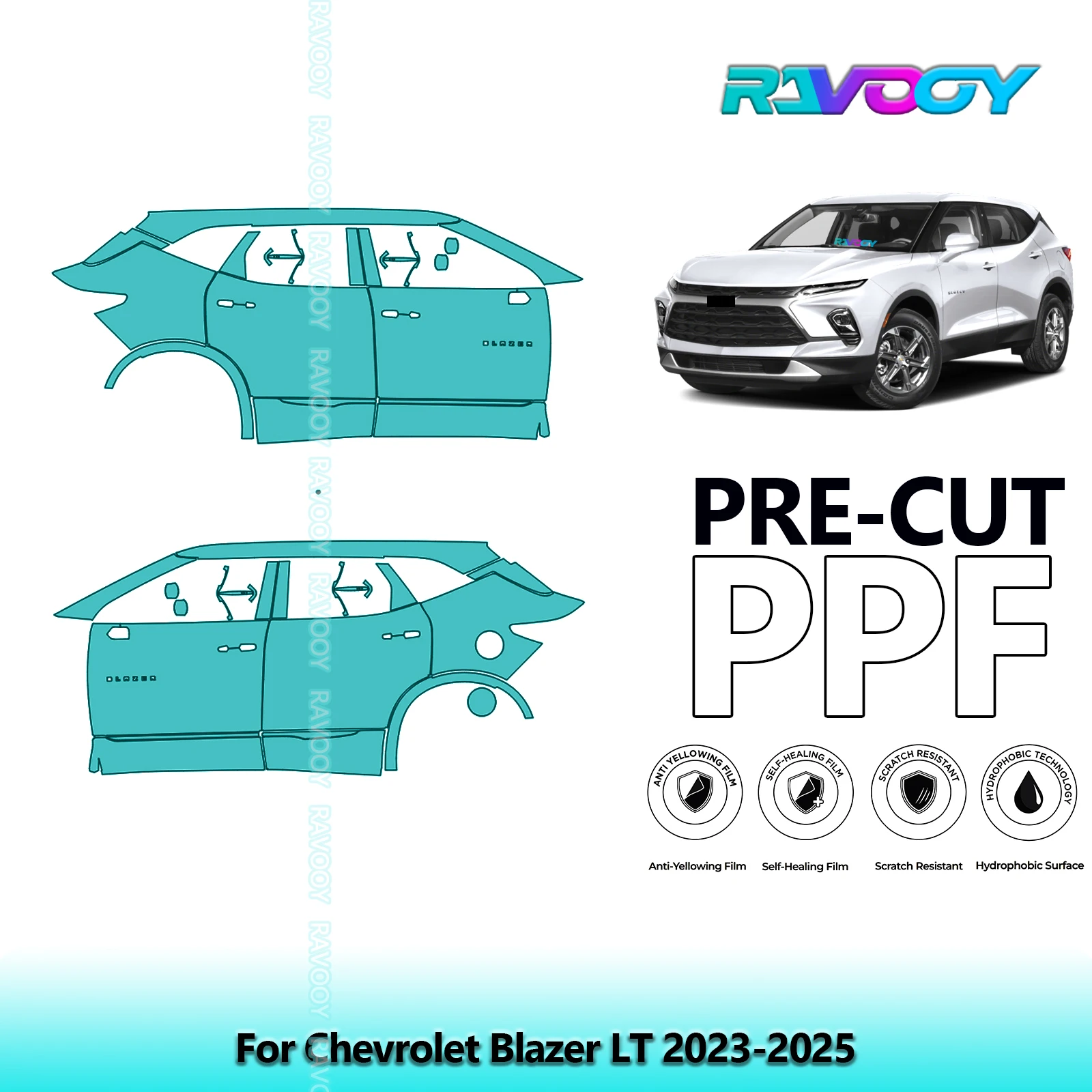 

For Chevrolet Blazer LT 2023-2025 8.5mil Clear Matte Pre-Cut PPF Door & A/B Pillar Kit TPU Paint Protection Film Set
