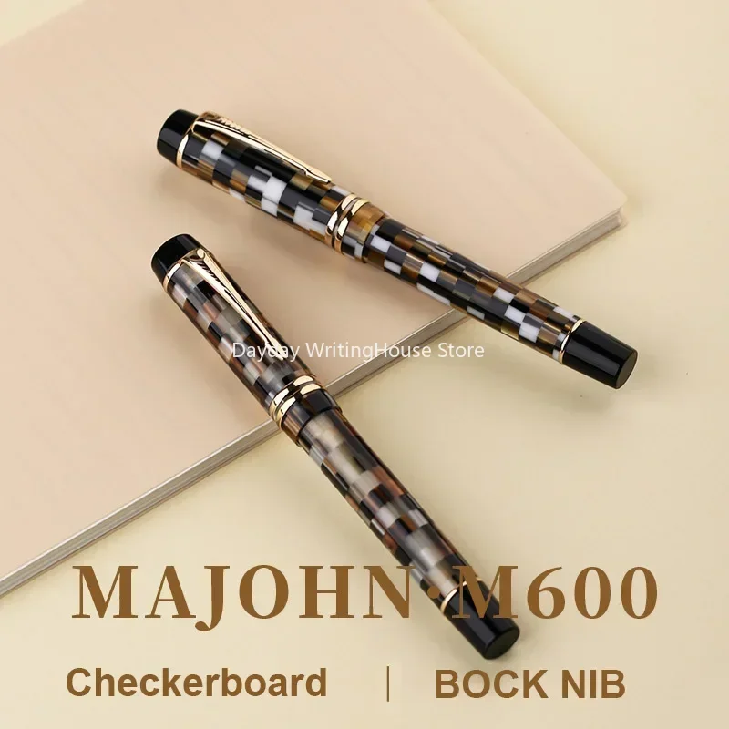 New MAJOHN M600 Checkerboard Fountain Pen BOCK Fine Nib 0.5mm Arrow Clip Celluloid Excellent Fashion Office Writing Gift Pen