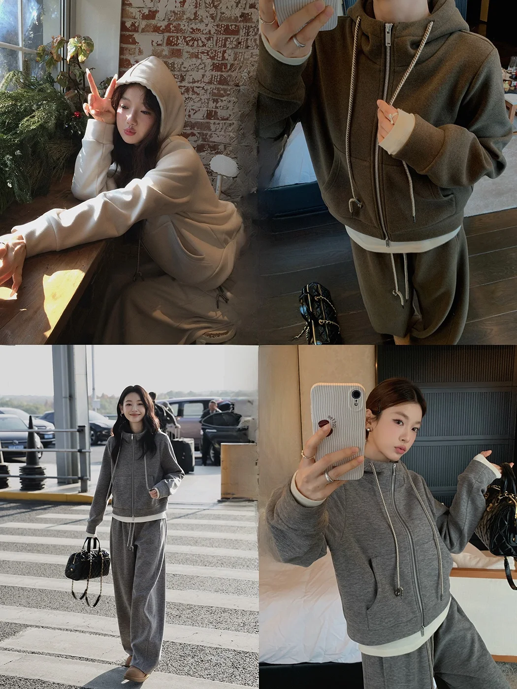 

Zhang Beibei Silk Wool Fce Lined Hoodie Zipper Baby Velvet Thiened Casual Wide Leg Pants Women's Faion Set Winter 2025