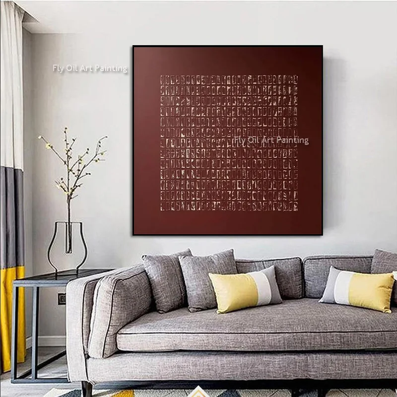 Handpainted Original Palette Knife Oil Art, Heavy 3D Deep Red Geometric Pattern Artwork, Thick Paint Canvas Wall Decoration
