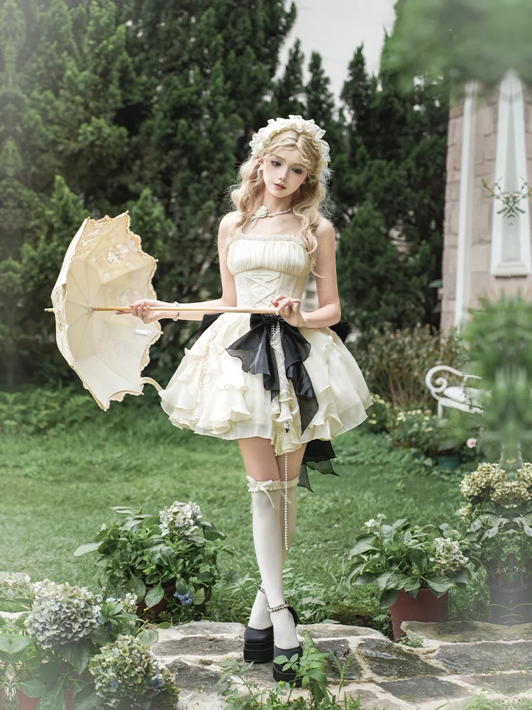 الاختلافات ضوء القمر مع Puji الخصر الأصلي هيكل السمكة لوتس ليف حافة فستان الجوزاء Jsk الصيف الحلو فتاة الأميرة لوليتا فستان #4