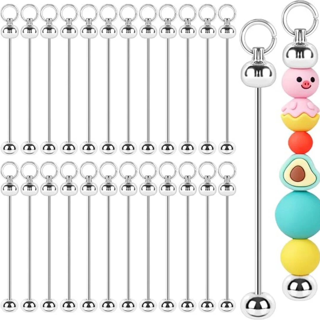 30 Pack Beadable Keychain Bars DIY Blank Beadable Keychains | Creative Customized Keychains Bar Keychain Making Kit for Women Ma