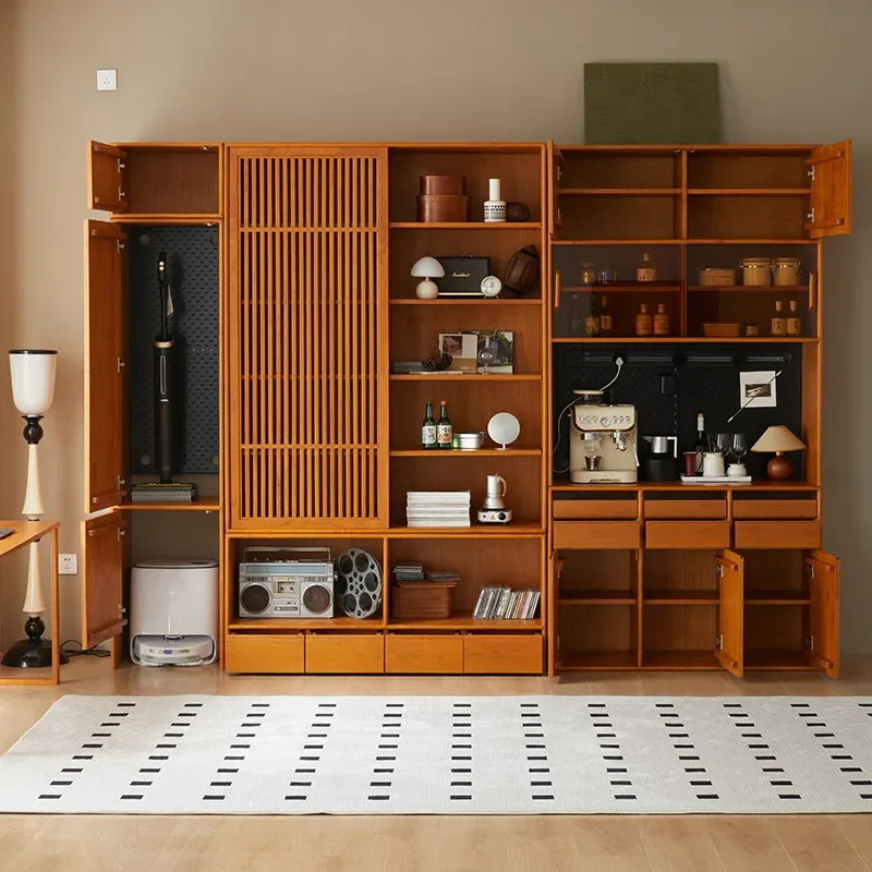 Locker living room floor-to-ceiling solid wood art style small apartment cherry wood