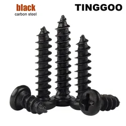 50/200pcs PA M1 M1.2 M1.4 M1.7 M2 M2.3 M2.6 M3 M3.5 M4 GB845 Black Small Phillips Cross Round Pan Head Self-tapping Wood Screw