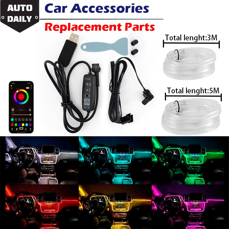 

DIY 3M/5M RGB Led Strip Car Interior Neon Decorations Lights Multiple Mode USB EL Wiring Lamps Atmosphere Manual/APP Control