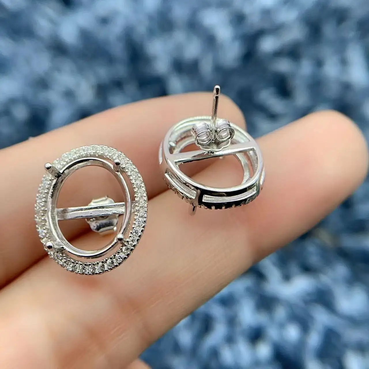 MeiBaPJ البطانة بيضاوي الشكل 3*4/4*6/5*7/6*8/7*9/8*10/9*11/10*12 مللي متر S925 الفضة النقية DIY بها بنفسك فارغة القرط المرأة حلية مجوهرات الزفاف