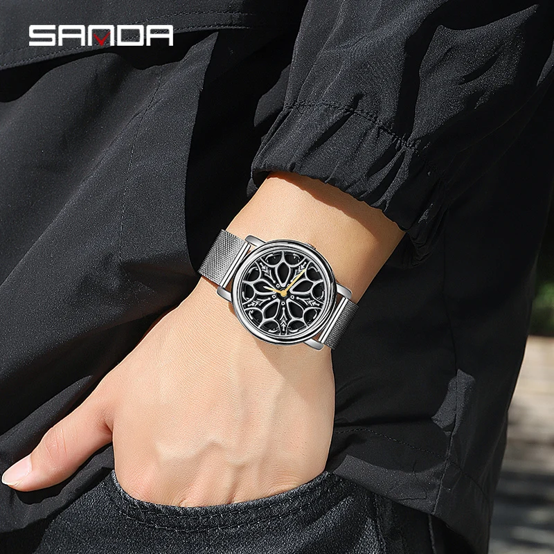 SANDA P1105 2023 New fashion 3D Creative Men Rim Hub Car Watch Wheel Design Men\'s Watches Sport Waterproof Relogio Masculino