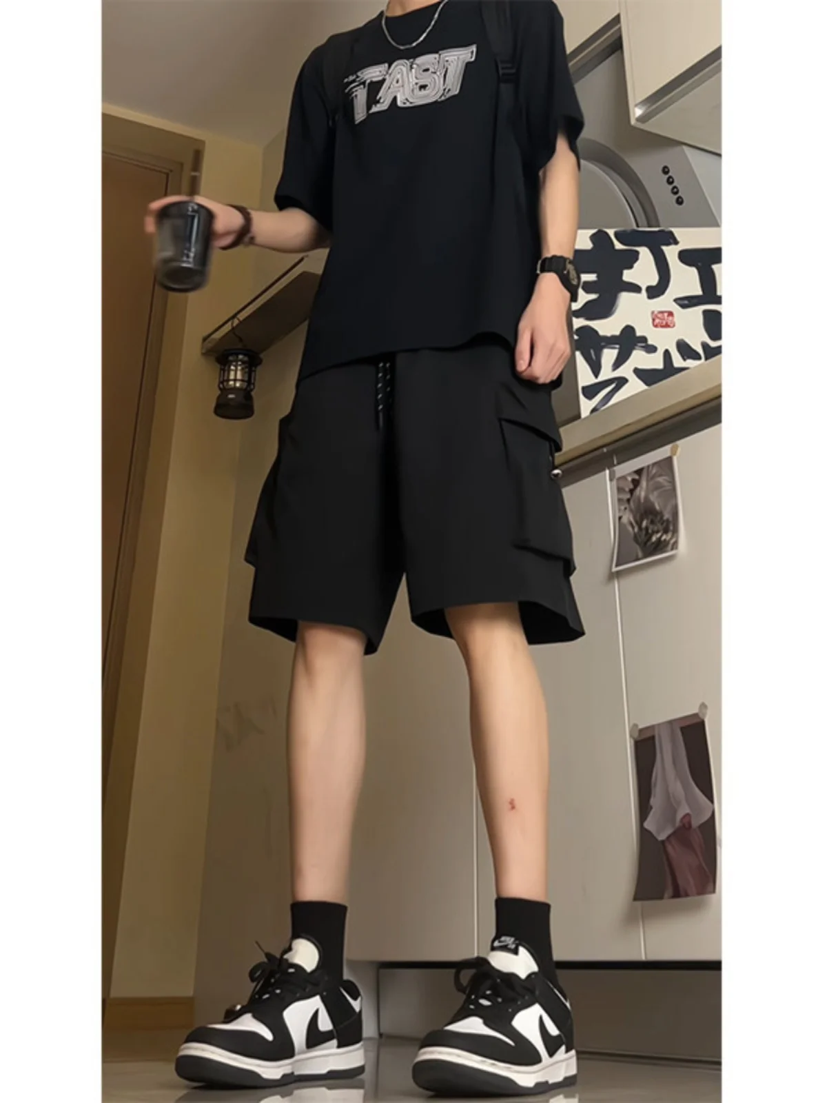 

American Sle Workwear High Waist 6-Point orts Men's Summer Outdoor Qui Dry Multi-ket Knee-Length Cargo Pants