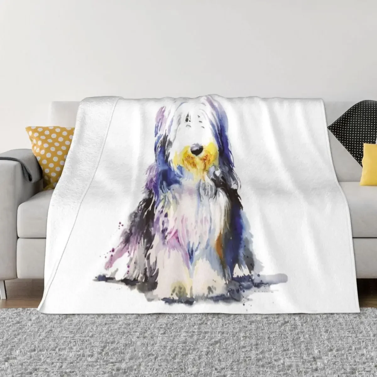 Bearded Collie Watercolour Throw Blanket For Decorative Sofa Giant Sofa for sofa Fluffy Shaggy Blankets