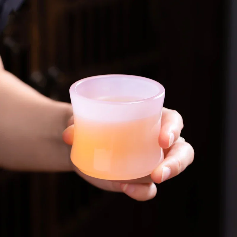 100MLFurong Jade Porcelain Tea Cup Sakura Pink Bamboo Joint Glass Large Capacity Chinese Style