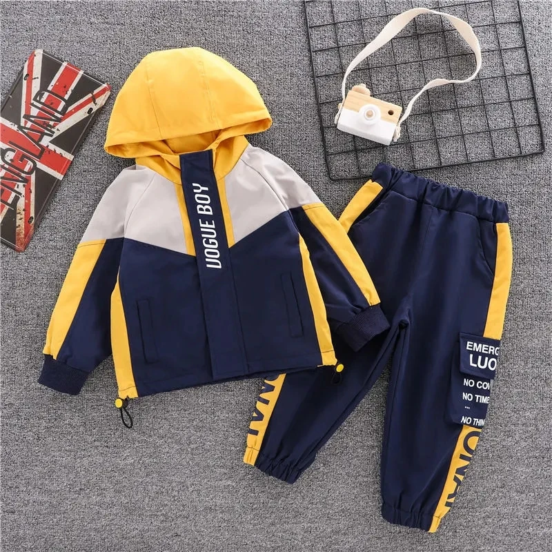 Children's Autumn Suit New Boys' Charge Coat Handsome Middle and Big Boys' Sportswear Coat Pants Two Piece Set