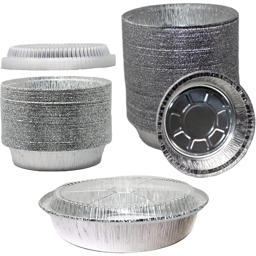 

250 упаковок 6-дюймовых одноразовых круглых сковородок из алюминиевой фольги с набором пластиковых крышек идеально подходит для выпечки, приготовления пищи, общественного питания, подготовки к тортам