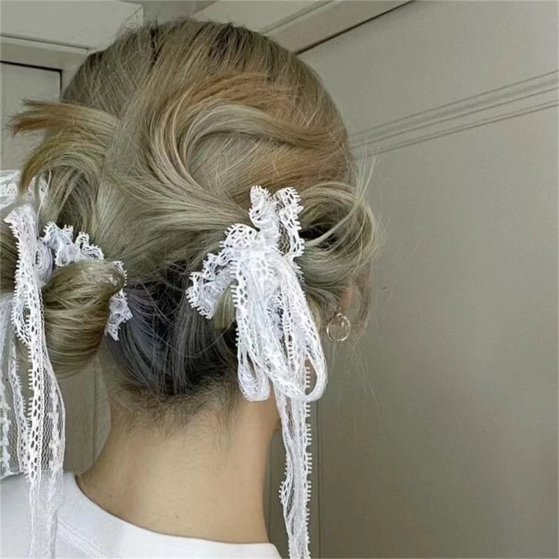 31BF Delicate Lace Hair Tie Bridal Wedding Hair Rope Sophisticated Hair Rings