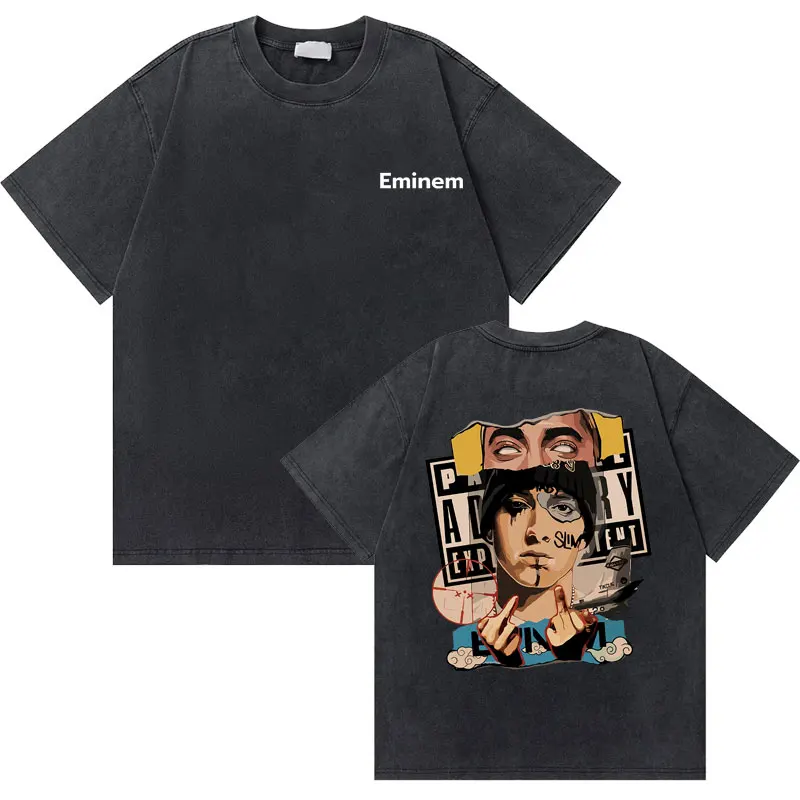 Washed Vintage Rapper Eminem Slim Shady Album Cover T Shirts Male Hip Hop Rap 90s Streetwear Men Women Casual Oversized T-shirt