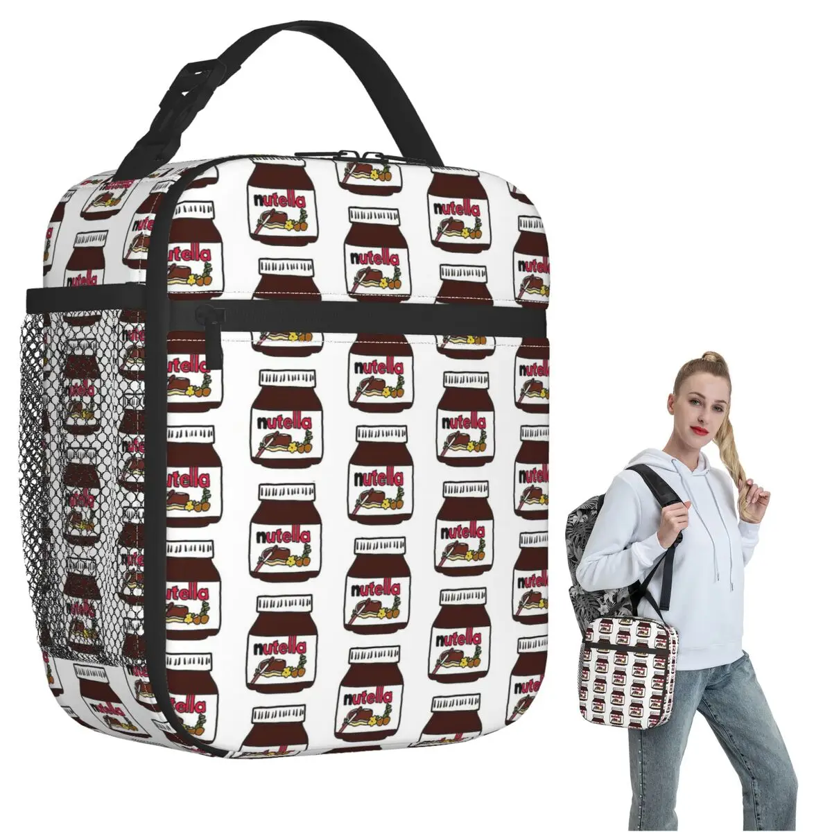 

Nutella Insulated Lunch Bag for Women Kids Portable Food Boxes Thermal Lunch Box Tote