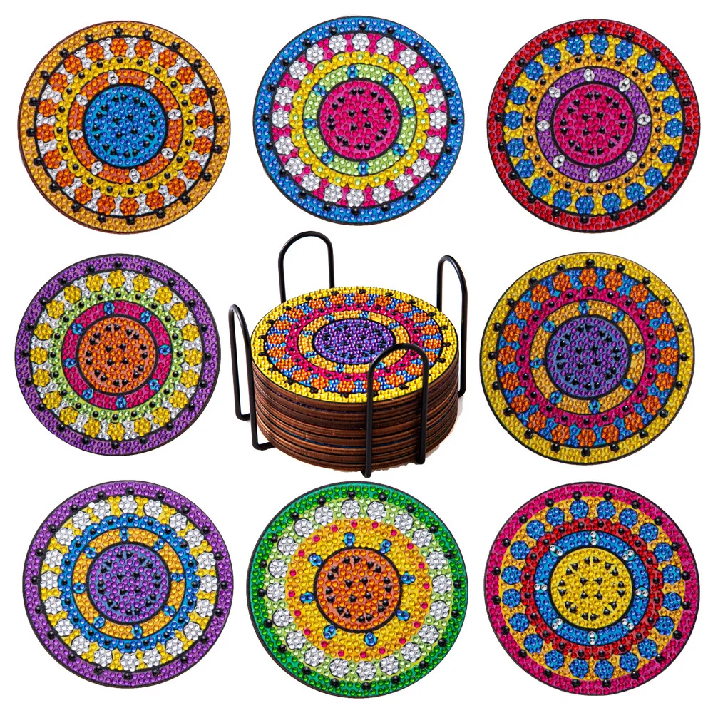 

New Diamond Painting Coaster Placemat DIY Full Diamond Acrylic Round Mandala Christmas Rhinestone Painting Art