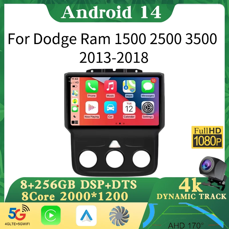 

Автомобильный радиоприемник Android 14, для Dodge Ram 1500 2500 3500 2013-2018, мультимедийный плеер, беспроводной Carplay, авто стереосистема 48EQ, GPS DSP