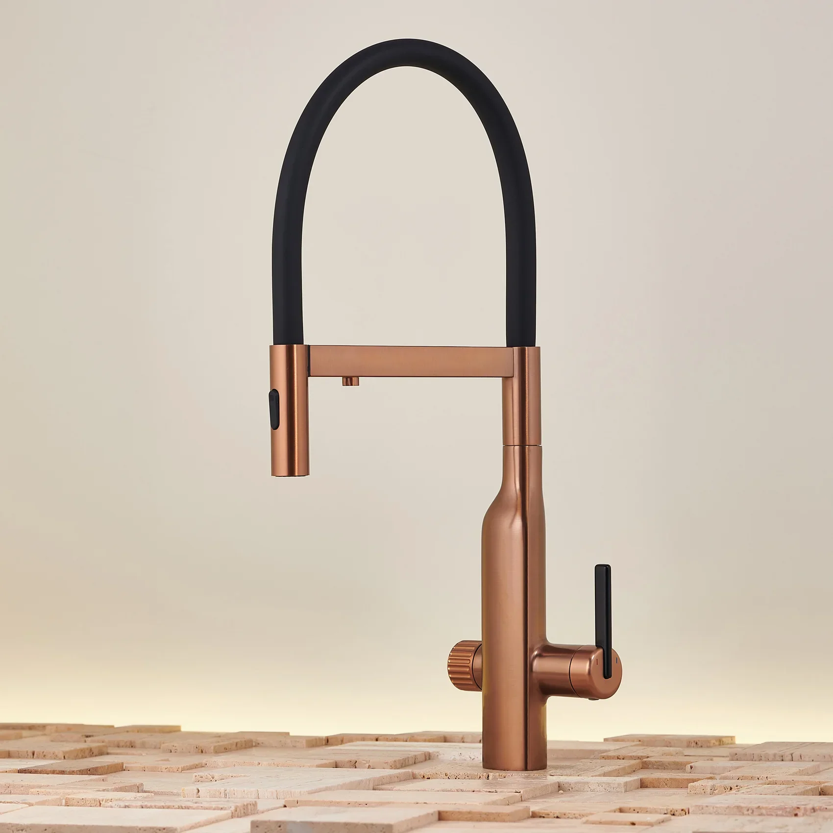 Brushed Rose Gold 3-Way Kitchen Faucet Black Gray Water Filter Tap Pull Out Kitchen Faucet Brass Kitchen Crane Sink Faucet Mixer