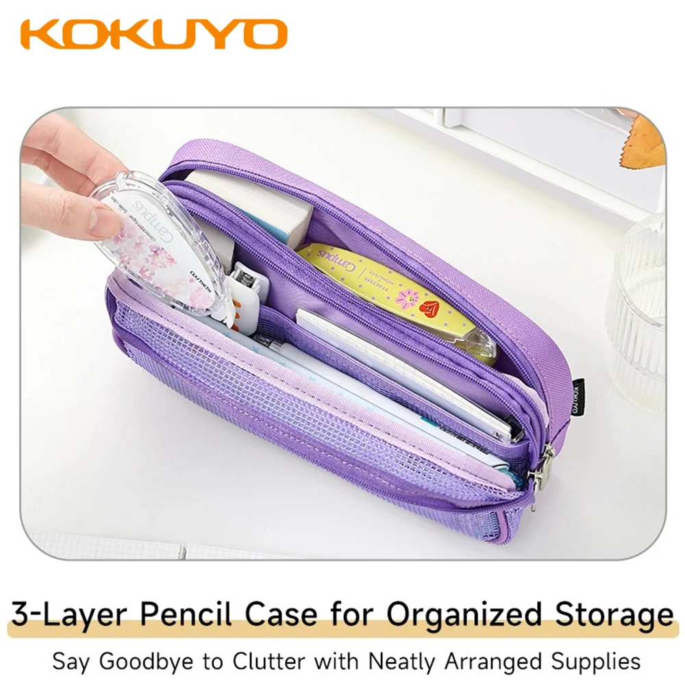 

1PC New Japan KOKUYO Pencil Case Grid Double-layer Classification Storage Pen Case School Supplies Kawaii Stationery