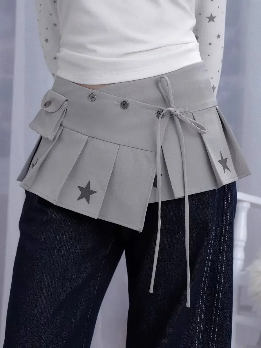 

Fashion New Gray Star Women's Skirts Y2k Slim Waist Pleated A-line Skirt for Women Summer Subcultural Faldas Mujer