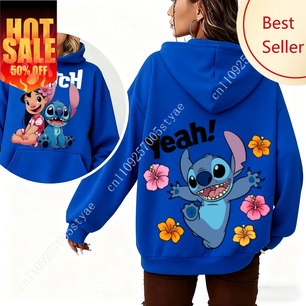 

Disney Lilo & Stitch Women's Hoodie Sweatshirt Autumn Winter Warm Top with Cute Cartoon Floral Prints for Fashion Street Casual