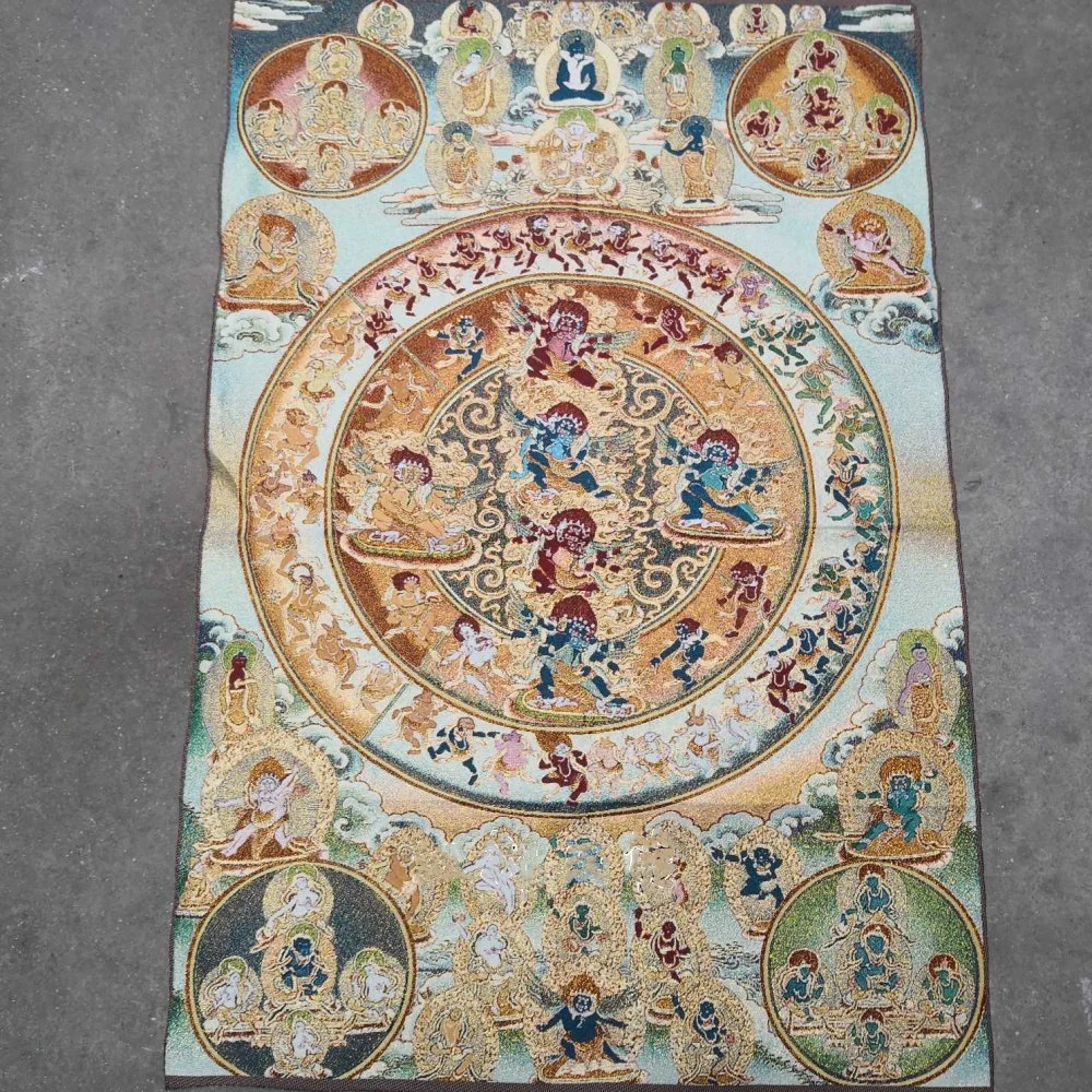 Tibetan Buddhism Tangka Embroidery Silk Nepal Tancheng Home Decoration Buddha Hall wall Hanging Paintings