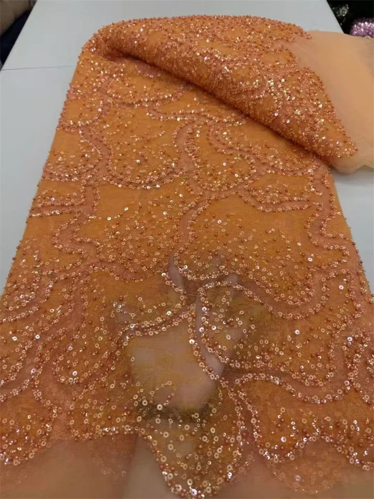 New Pink Red Swiss Luxury Sequins Lace High Quality Fabrics 2025 African Beaded Tulle Mesh Lace Fabric For Sewing Per 5 Yards