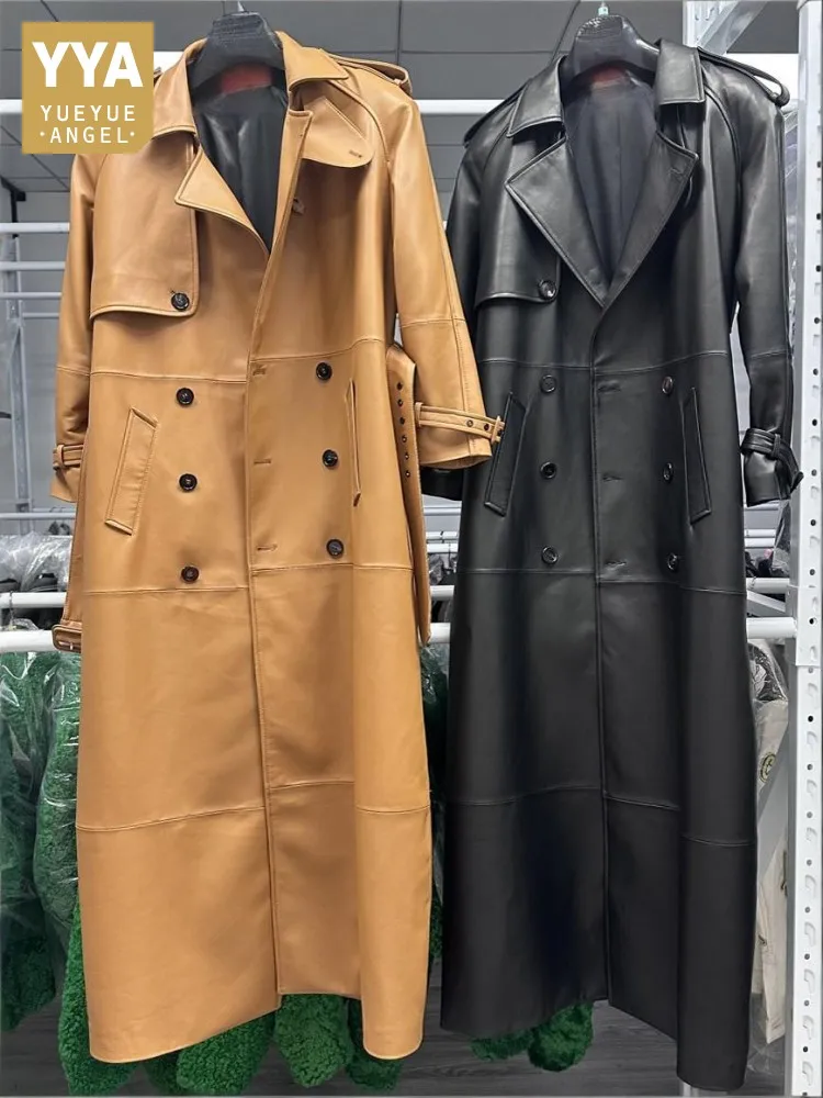 

Короткий кожаный тренч с длинными рукавами и отложным воротником, свободного кроя, из натуральной овечьей кожи, однотонный, с поясом и пуговицами, для женщин