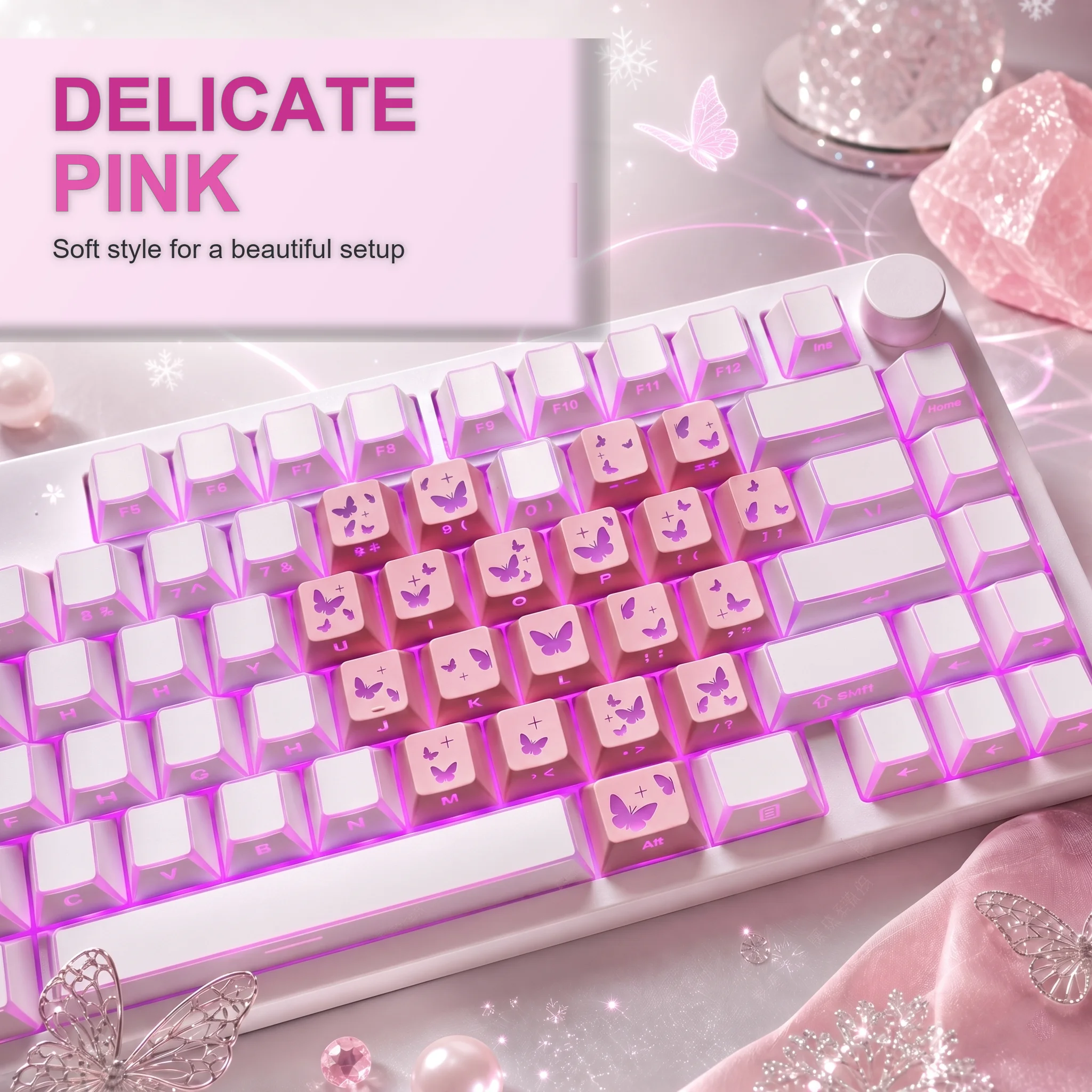 21-Key Heart Keycap Set for Mechanical Keyboards, Cute Love-Themed Keycaps Compatible with Cross-Stem Switches