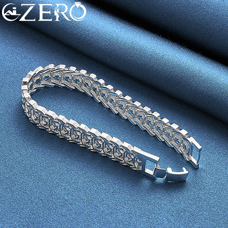ALIZERO 925 Sterling Silver Wristband Chain Bracelet For Men Women Wedding Engagement Party Fashion Jewelry Gift