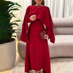 ROYET Red Long Vintage O Neck Full Sleeve Mermaid Formal Evening Gown Ankle Length Sweep Train Elegant Prom Dress For Woman