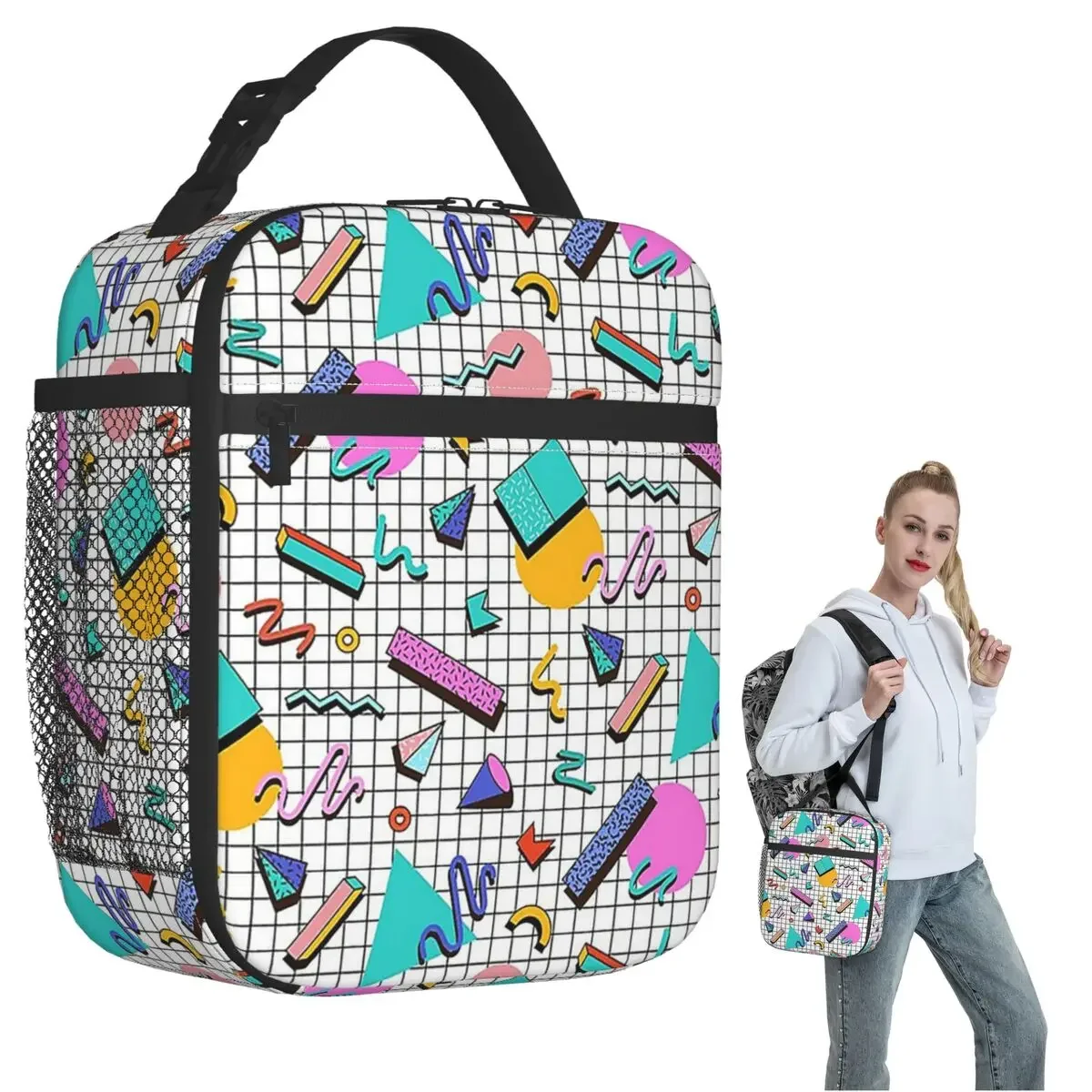 Funky 80s Eighties Memphis Pattern Design Insulated Lunch Bag for Women Kids Portable Food Boxes Thermal Lunch Box Tote