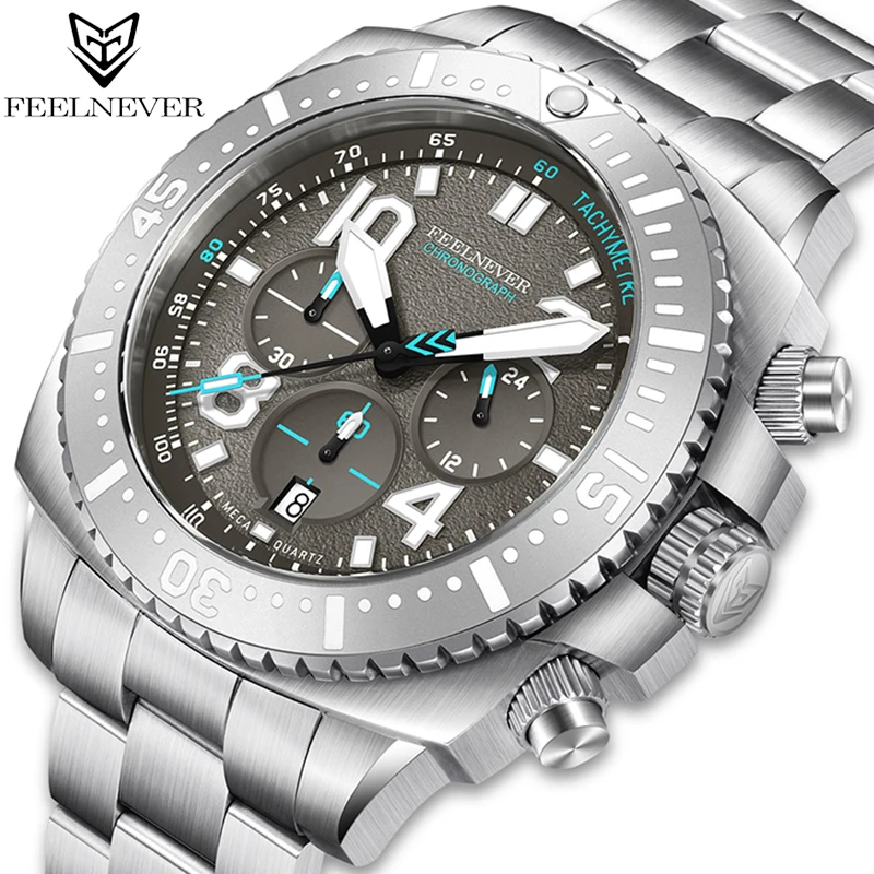FEELNEVER New Fashion Quartz Wristwatch Sapphire 316L Stainless Steel Diving Watch Men Strong Luminous Waterproof Men's Watches view 6