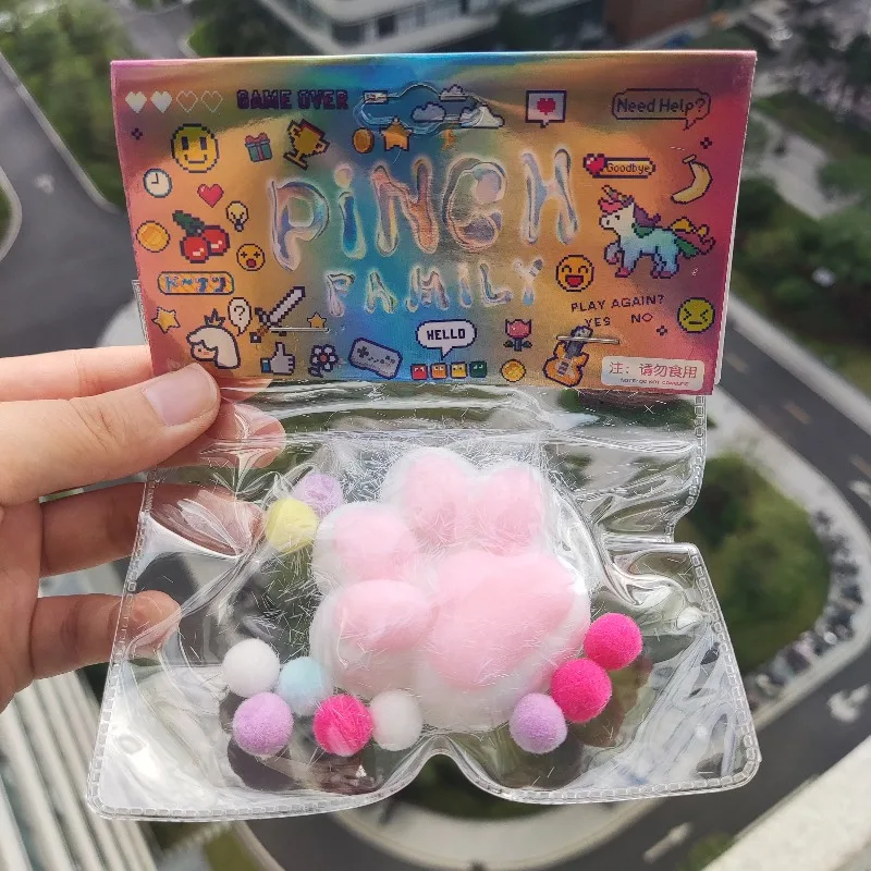 Plush Series Cat Claw Squishy Fidget Toy Cute Cat Paw Silicone Slow Rebound Pinch Decompression Toy