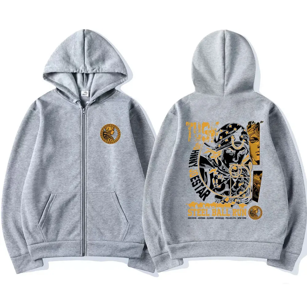 Anime JoJo's Bizarre Adventure Johnny Joestar STEEL BALL RUN Grafik-Reißverschluss-Hoodie für Herren und Damen, lässiges Vintage-Sweatshirt mit Reißverschluss – Detail 6
