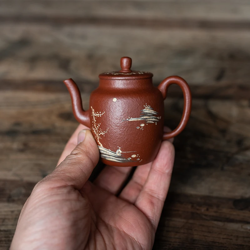 Yixing Purple Clay Teapot Tea Set Raw Ore Dahongpao Tea Cinnabar Sand Chinese Antique GD Pot Clay Painting Small Capacity