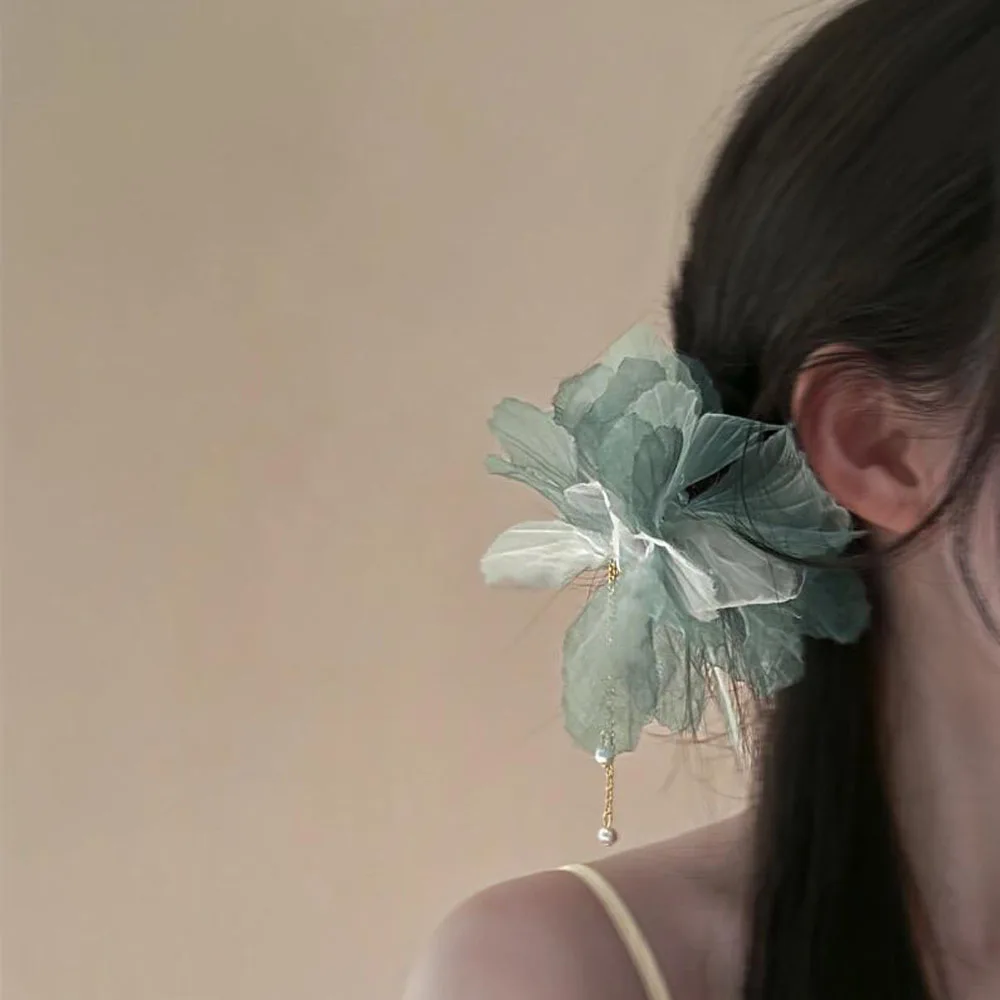 1/3 قطعة دبوس الشعر على شكل حرف U دبوس الشعر الصيني الجديد دبوس الشعر الجنية الرجعية يدويا زهرة الحرير الكبيرة شرابة دبوس الشعر ملحقات الشعر