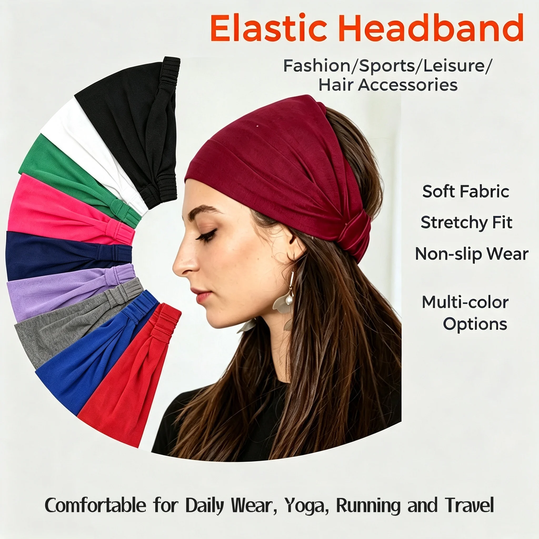 Running Gear Headband - 女性用ソフトワイドノンスリップヘッドバンド、伸縮性のあるヘアバンド、ヨガ、ランニング、スポーツ、ワークアウト、ジム用ヘッドラップ、ターバン、バンダナ、フィットネスギア