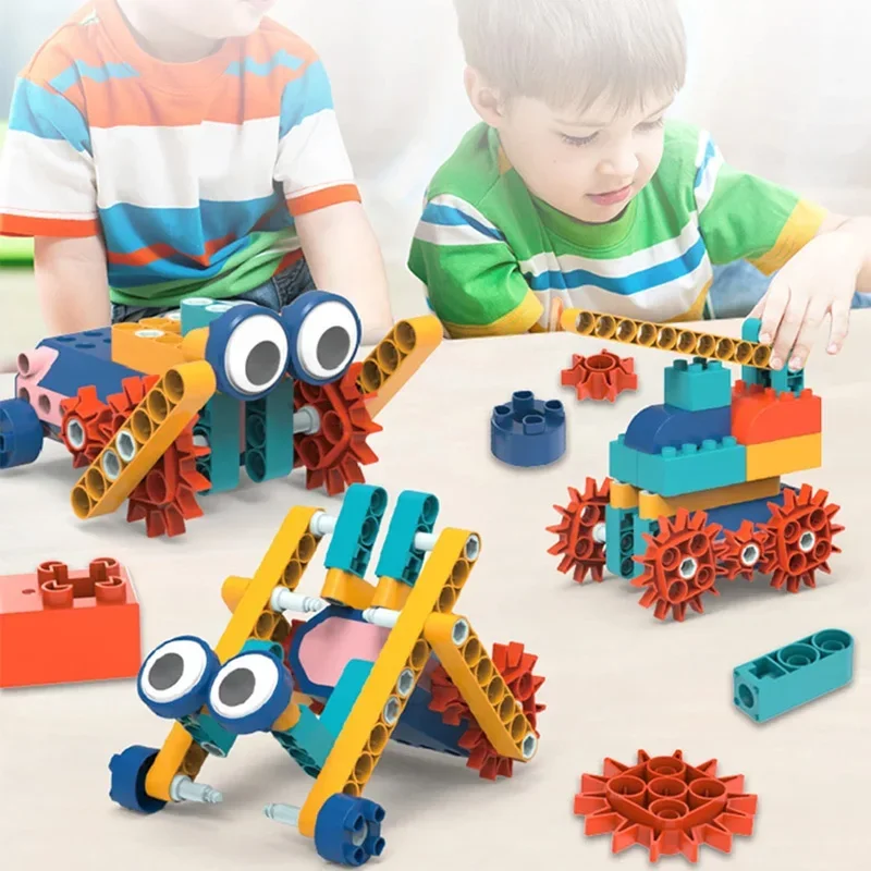 Bloques de construcción creativos para educación científica, 116 Uds., con funciones de potencia del Motor, piezas grandes, montaje de engranajes, ladrillos, regalos para niños