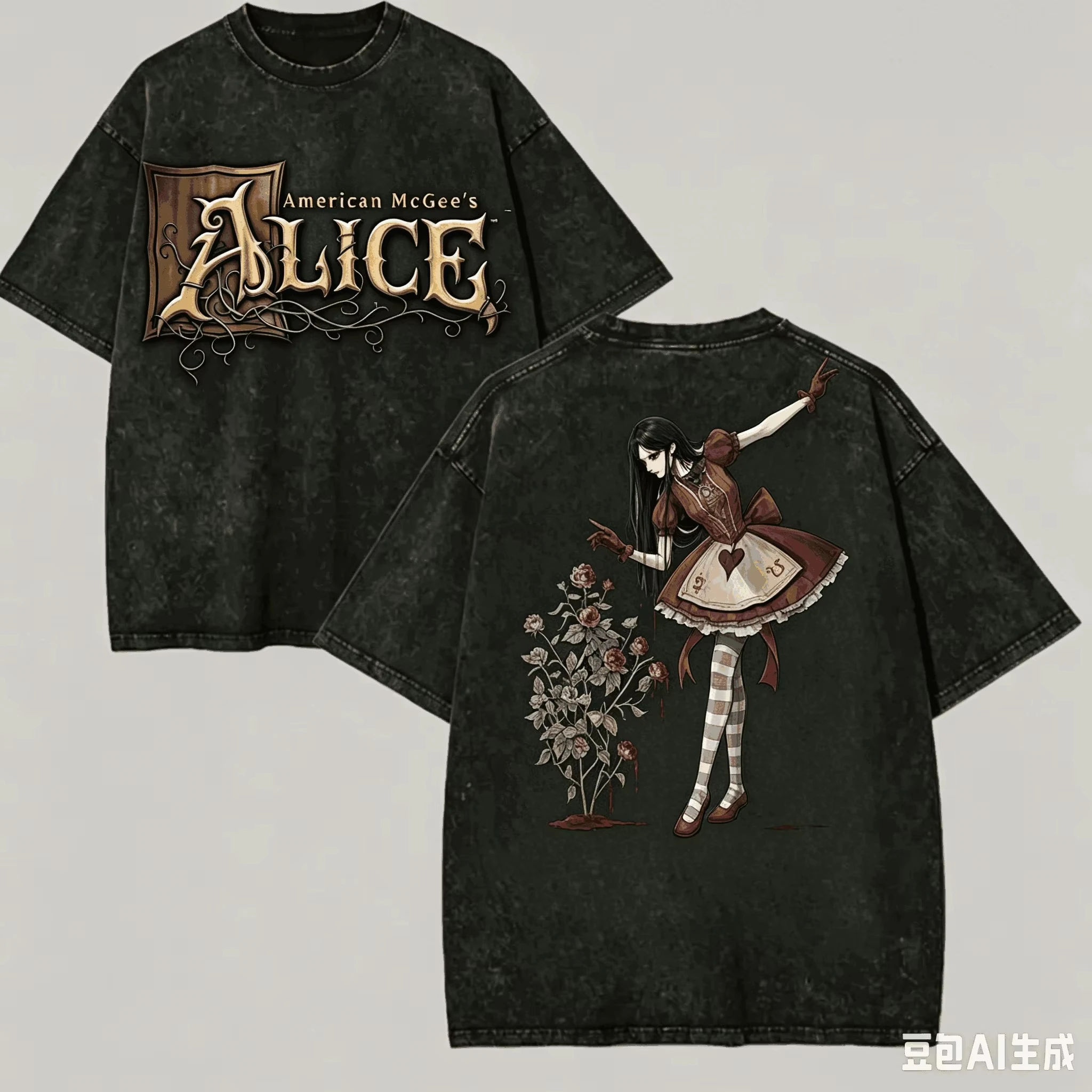 Alice Madness Washed Graphic T‑shirt Harajuku New Model Unisex Oversized Vintage Loose Y2K Cotton Streetwear Tops