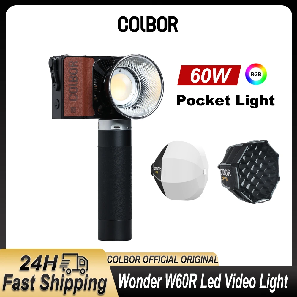 Colbor Wonder W60 RGB LED Video Light Pocket Photography Fill Light with Softbox Battery Handle Outdoor Shoot Photo Studio Video